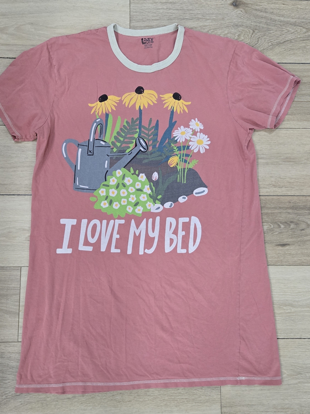 Lazy One Women Pink 100% Cotton Knit Sleepshirt Short Sleeve Graphic Print Plant